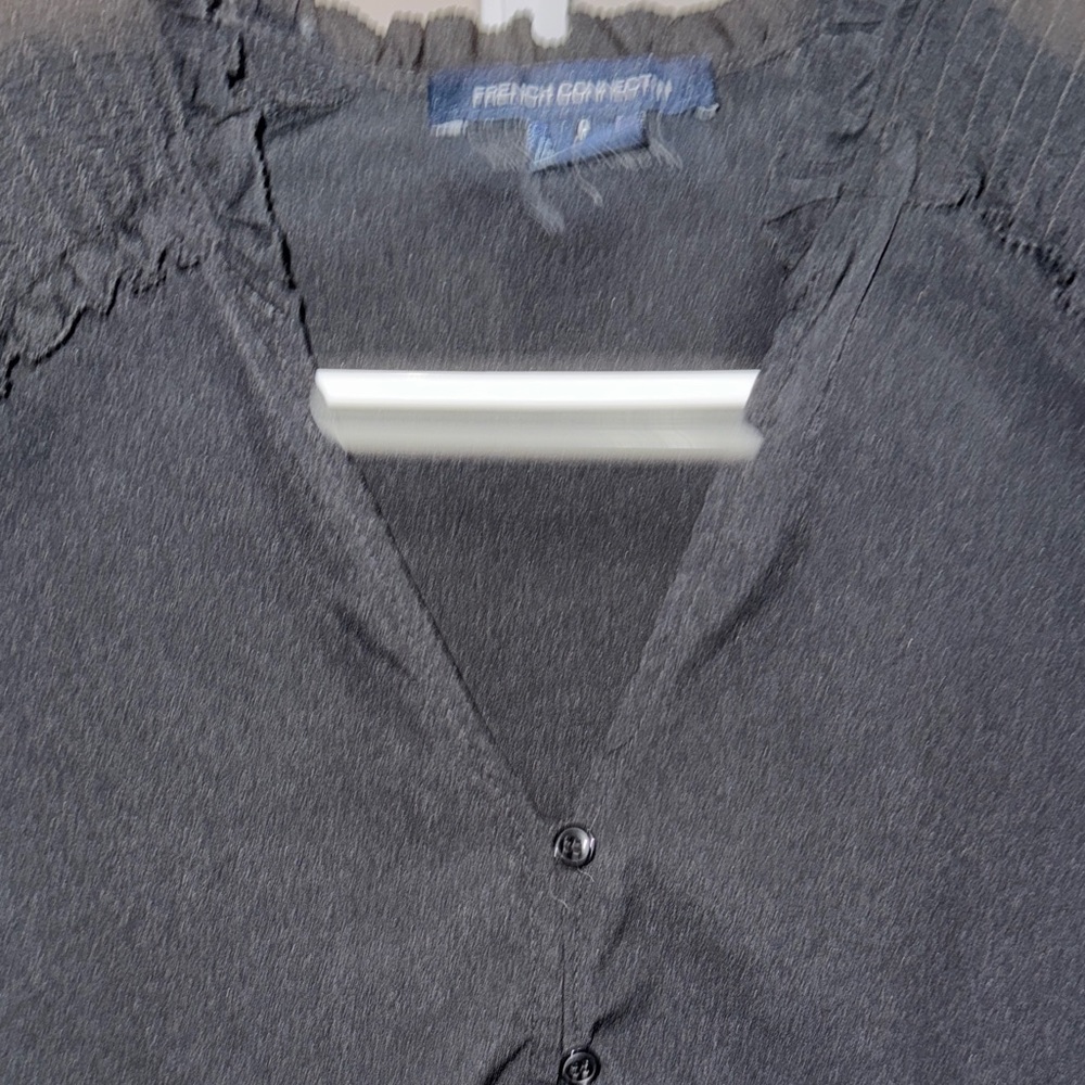 French Connection Black Smocked Blouse - Picture 4 of 6